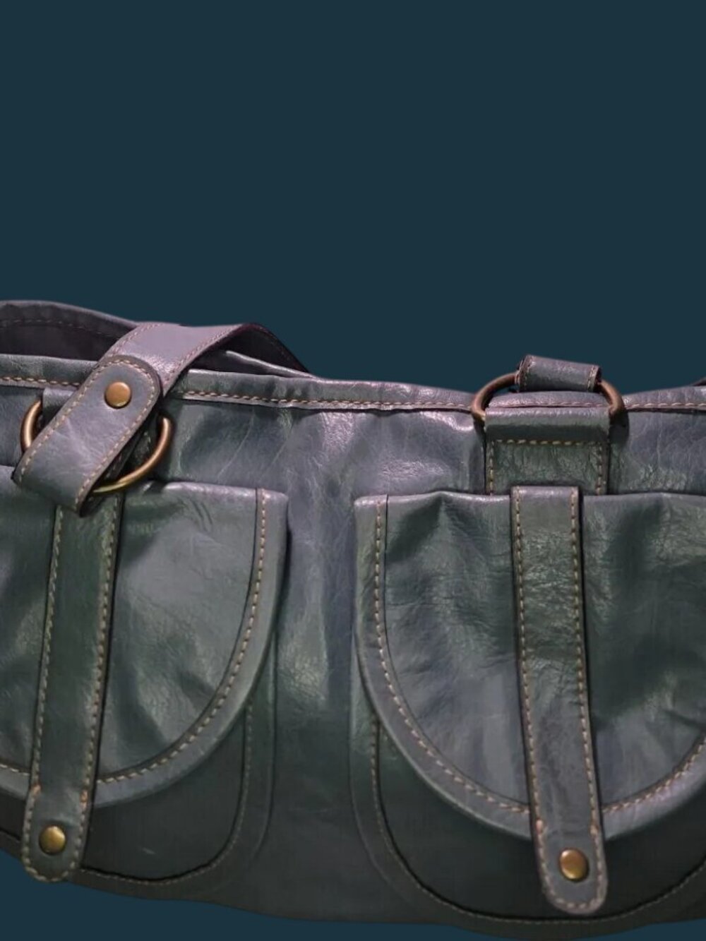 Liz & Co Vintage Blue Utility Satchel Double Handle Shoulder Bag Pocket Y2K - Picture 2 of 12